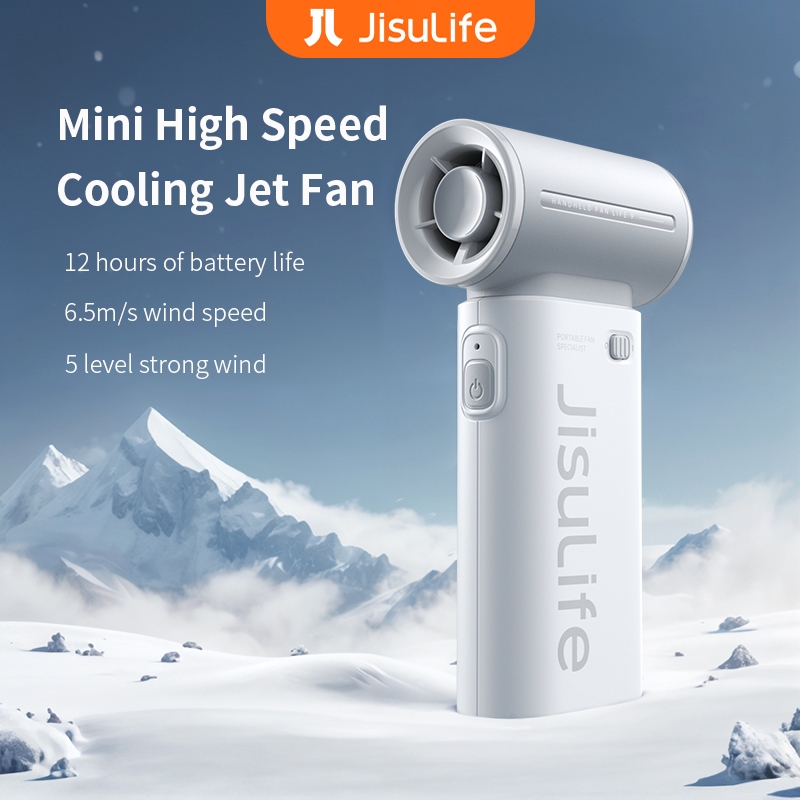 JISULIFE Portable Mini Jet Fan 5000 mAh 5 Speeds Strong Wind Cooling Handheld Fan USB Handheld Fan