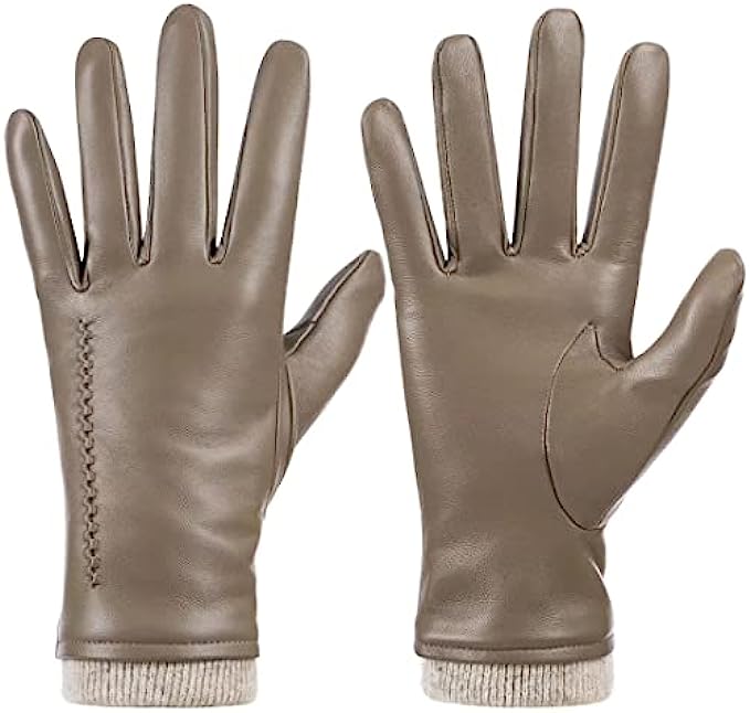 Womens Winter Genuine Sheepskin Leather Gloves, Warm Touchscreen Texting Cashmere Lined Driving Motorcycle Dress Gloves (Khaki, L)