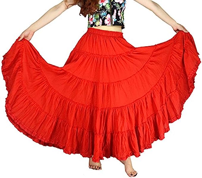 YSJERA Women&#039;s Cotton 5 Tiered A Line Pleated Maxi Skirt Long Boho Gypsy Dance Skirts