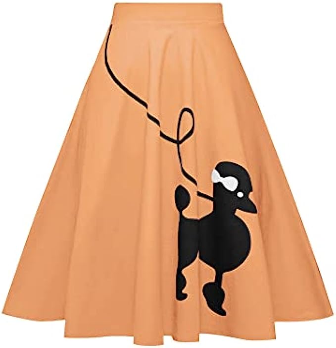 ZEZCLO Women&#039;s Dog Printed High Waist Poodle Skirt 50s Vintage Loose Fold Pleated A-line Zipper Skirts