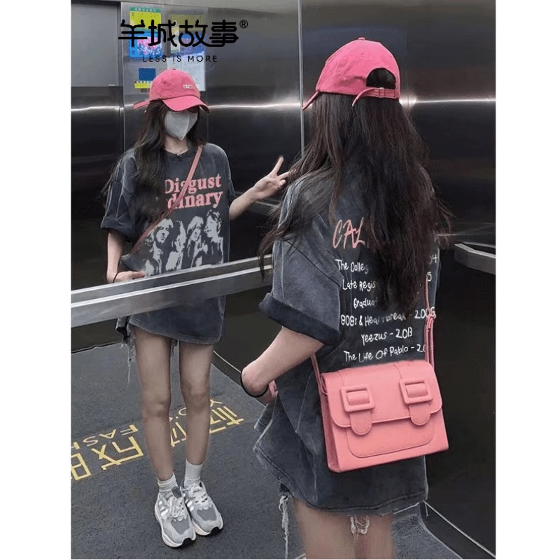 【羊城故事】100%純棉 T恤 短袖上衣 水洗做舊 美式復古上衣 oversize 設計感上衣 短袖 扎染 夏天衣服