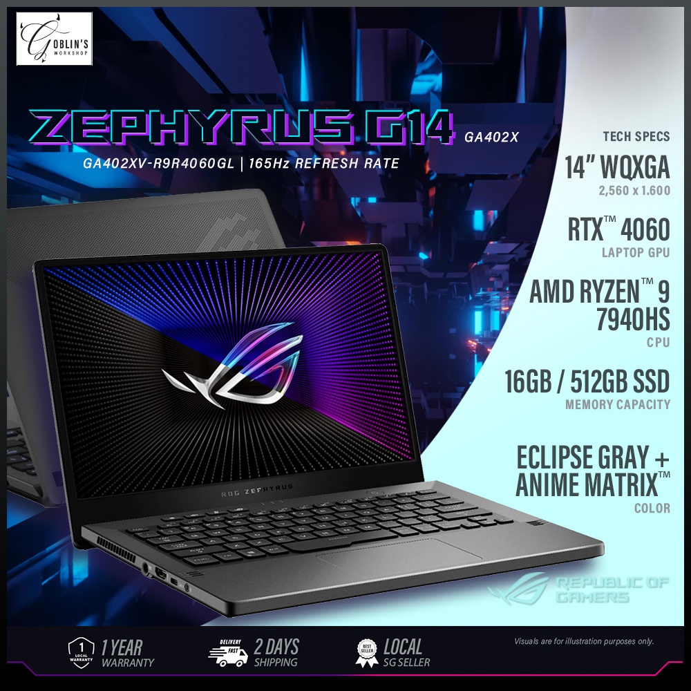 Asus ROG Zephyrus G14 GA402XV | Ryzen 9 7940HS | G14 GA402 | RX6700S | Ryzen 9 6900HS | 14.1&quot; 144Hz WUXGA IPS | 2022 New