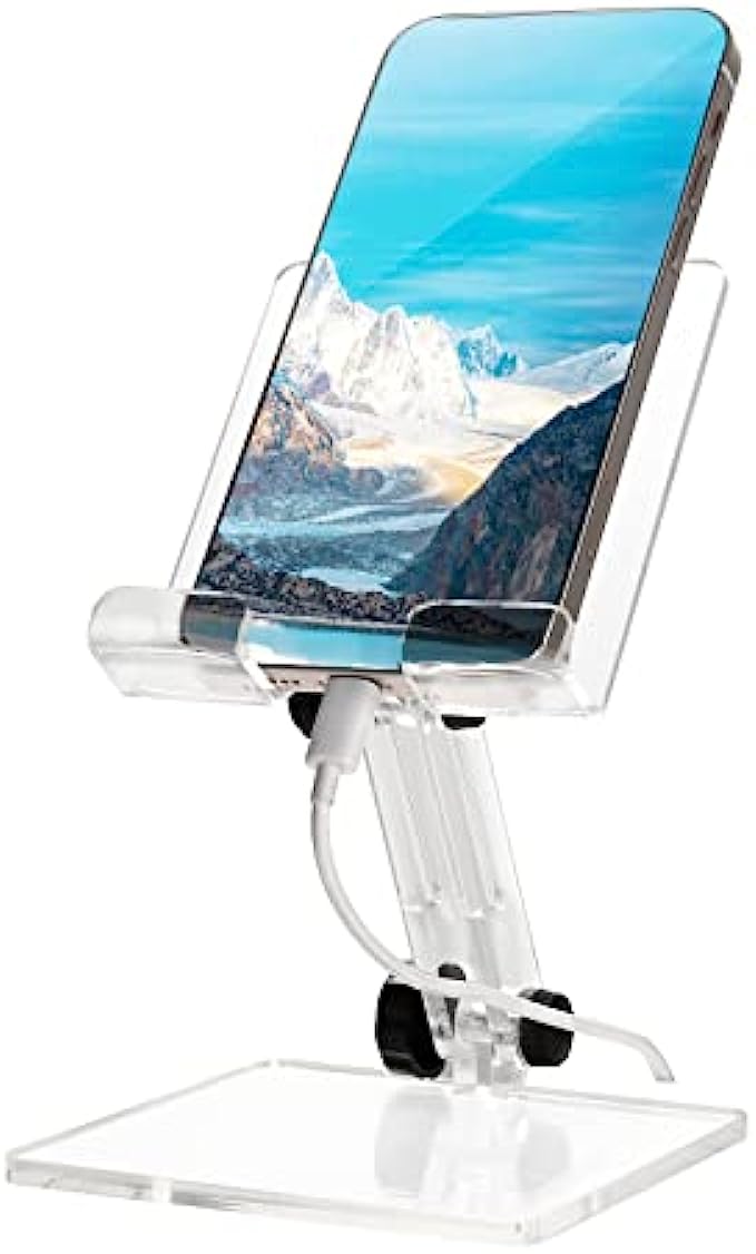 Adjustable Cell Phone Holder, Acrylic Phone Stand for Desk,Compatible with Phone 13 12 Pro Max Mini 11 Xr 8 Plus, Android Smartphone, Pad, Tablet, Desk Accessories
