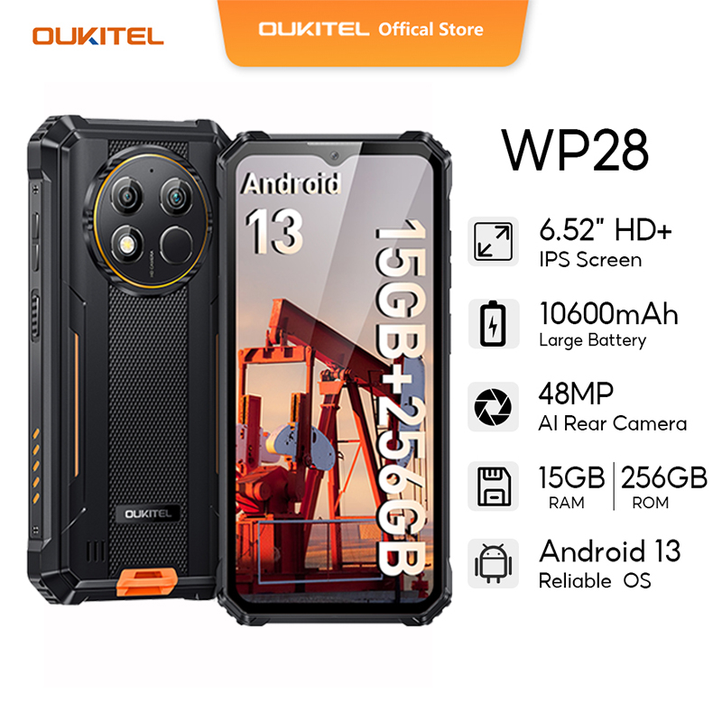 Oukitel WP28 Rugged Smartphone 6.52‘&#039; HD+ 10600mAh 15GB+256GB Android13 Mobile Phone 48MP Camera Cell Phone